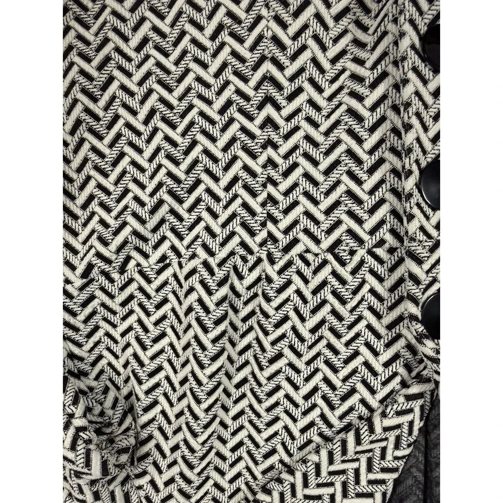 VTG Andria Lieu Womens 3 Button Black White‎ Chevron Knit Jacket 3/4 Sleeve Sz L